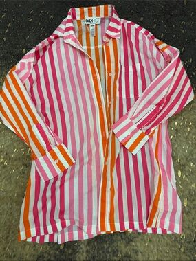 Beach Riot Pink, Orange & White Striped Button-Up Shirt | s/m